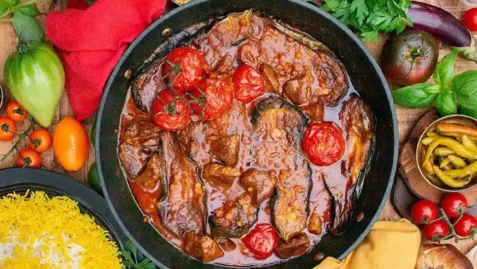 10 خورش مهمانی _ خورشت بادمچان با گوشت