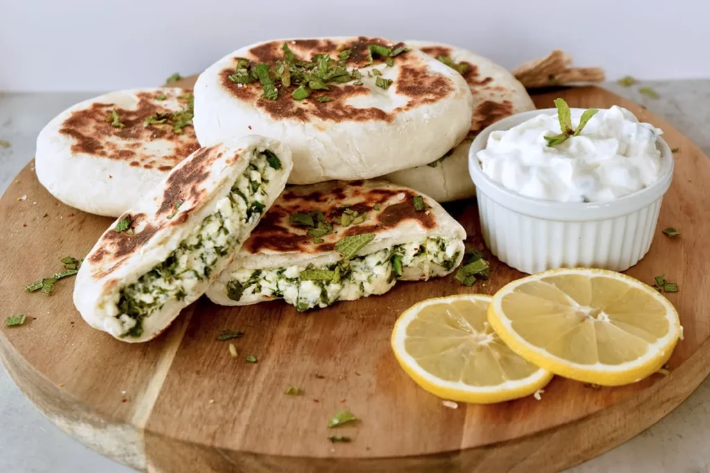 غذاهای نونی برای شام- نان شکم‌پر بادمجان و پنیر فتا
