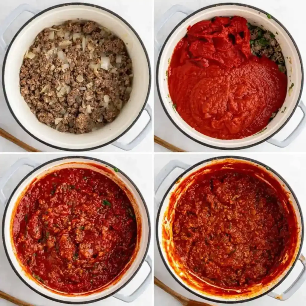 1. طرز تهیه لازانیا در قابلمه - مرحله اول آماده‌سازی سس گوشت