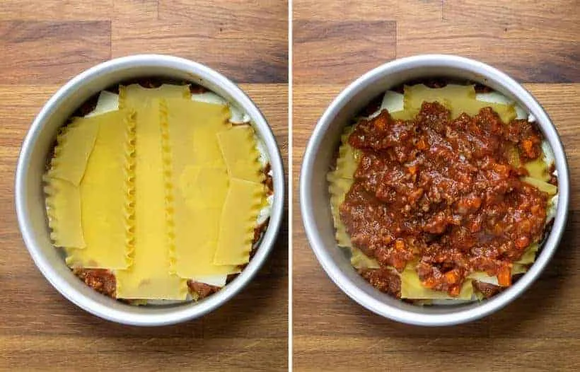 3. طرز تهیه لازانیا در قابلمه - مرحله سوم لایه‌چینی در قابلمه
